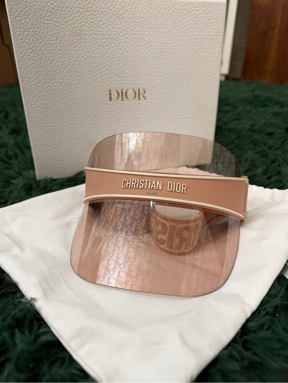 Dior Blush-Beige Visor with Logo Translucent Shield